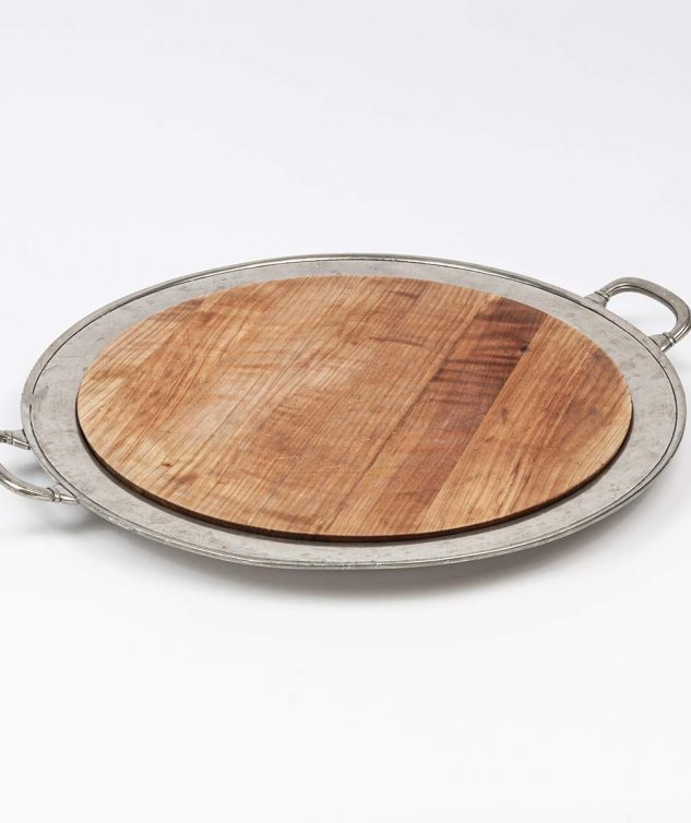 Bandeja Redonda de Estanho com Alça cod 004329 48cm x3cm