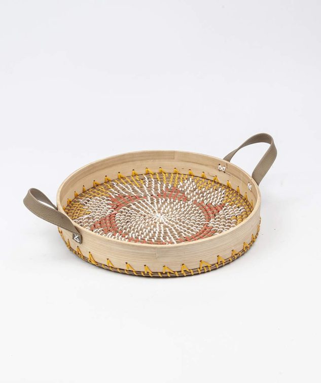 Bandeja Redonda de Fibra Natural Mandala M cod 007688 35cm x6cm