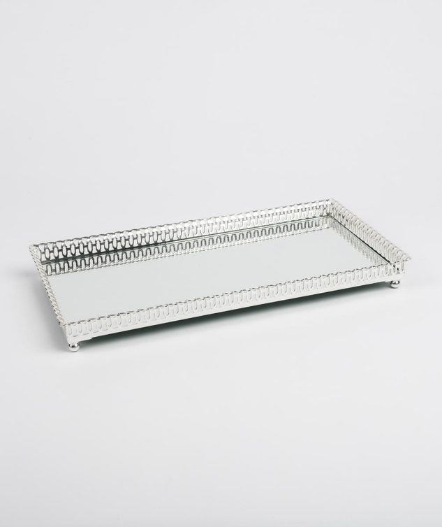 Bandeja Retangular com Grade M, Espelho e Pé de Bolinha cod 158871 40cm x 20cm x 3cm