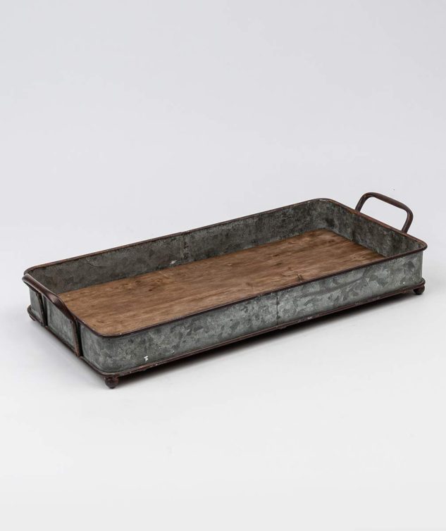 Bandeja Retangular de Flandre Com Fundo De Madeira cod 007667 45cm x 23cm x 7cm