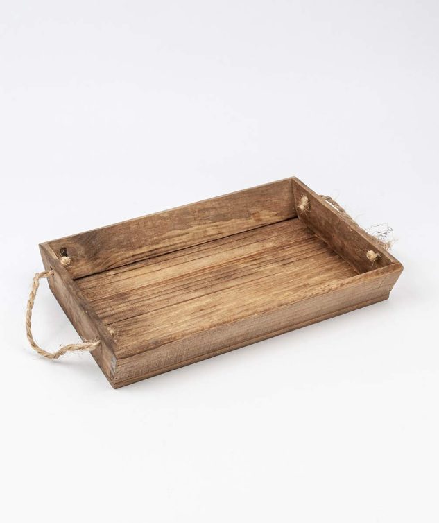 Bandeja Retangular de Madeira Funda Com Alça De Corda G cod 007670 40cm x 28cm x 7cm