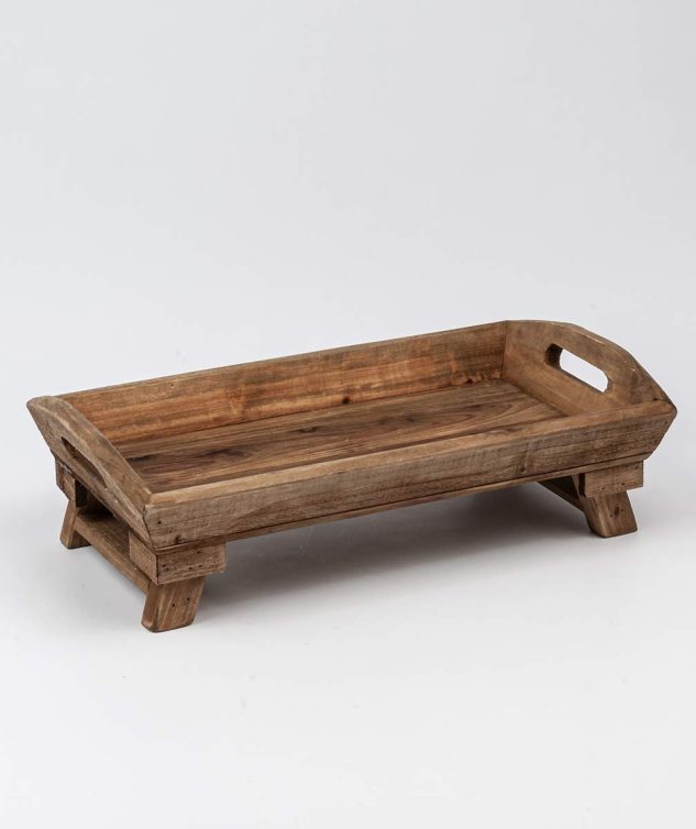 Bandeja Retângular de Madeira com Pé M cod 007257 49cm x27cm x14cm