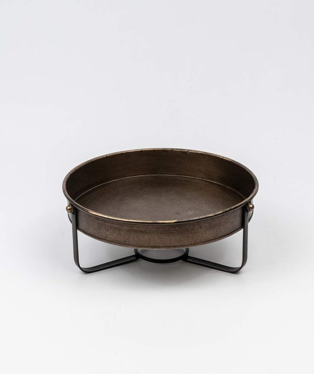 Bandeja de Metal Redonda com Pé Funda Bronze M cod 005560 32cm x13cm
