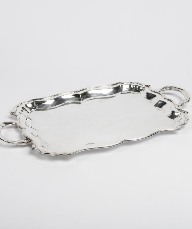 Bandeja de Prata com Alça e Borda Irregulares cod 005453 38cm x 30cm x 2cm