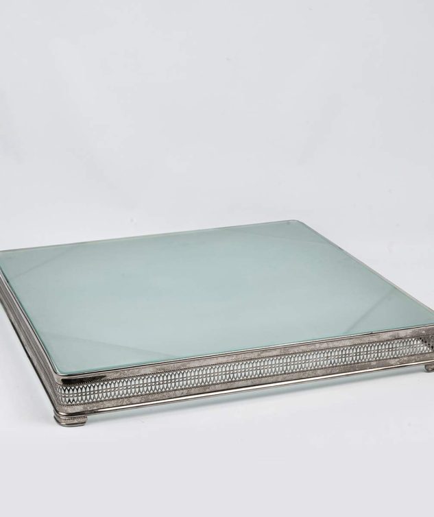 Boleira Quadrada de Prata Com Vidro cod 004695 57cm x 57cm x 7cm