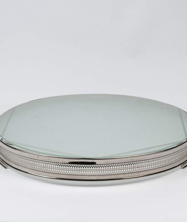 Boleira Redonda de Prata Com Vidro cod 004694 55cm x7cm