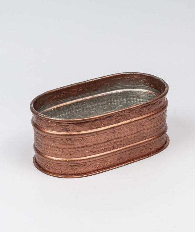 Cachepô Trabalhado Oval Cobre cod 007269 27cm x16cm x12cm