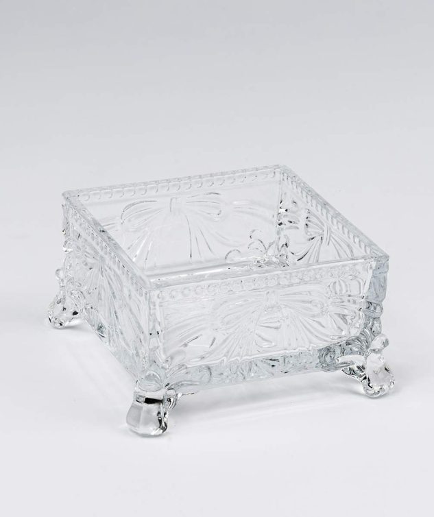 Caixinha de Cristal Com Pé Sem Tampa cod 007576 9,5cm x 9,5cm x5,5cm