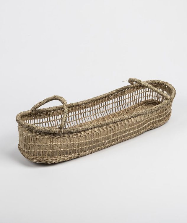 Canoa de Fibra Natural Com Alça cod 007712 60cm x 18cm x 10cm