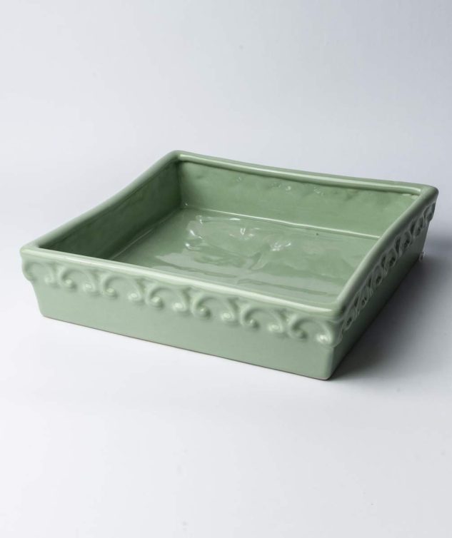 Floreira Quadrada Flor de Liz Celadon G cod 007926 35cm x35cmx 8cm