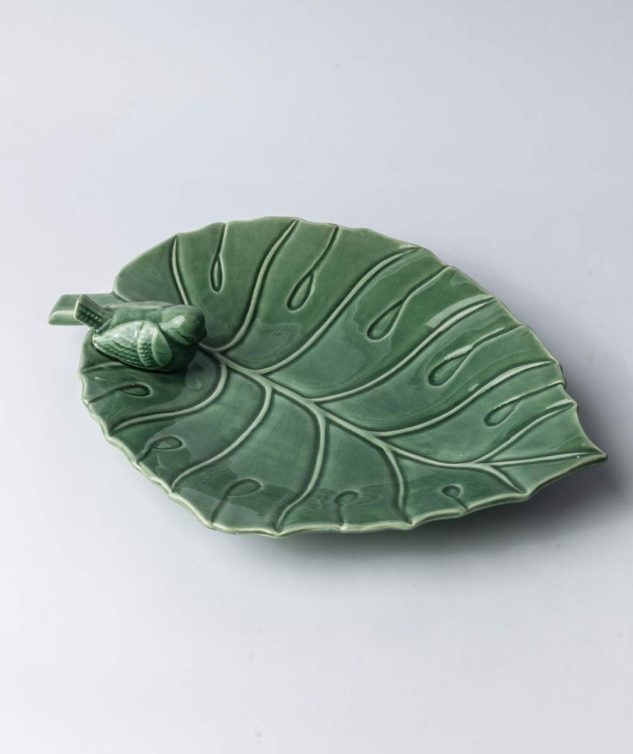 Folha Verde Com Pássaro e Talo Aurora M cod 004254 40cm x 30cm x5cm
