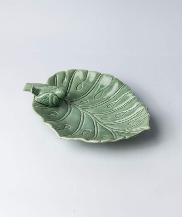Folha Verde Com Pássaro e Talo Aurora P cod 004256 32cm x23cm x5cm