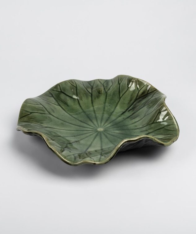 Folha Verde Redonda de Porcelana com Pé G cod 005647 35cm x6cm