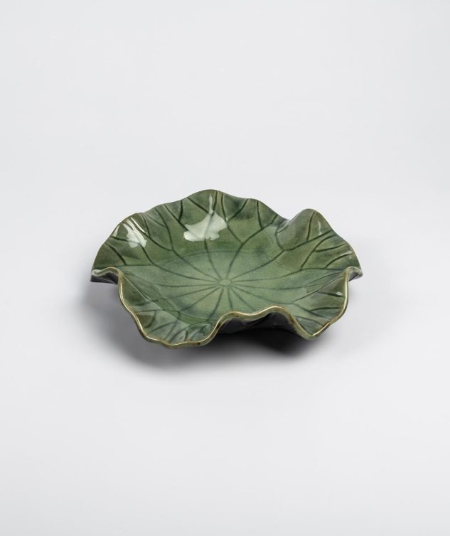 Folha Verde Redonda de Porcelana com Pé M cod 005646 25cm x3cm