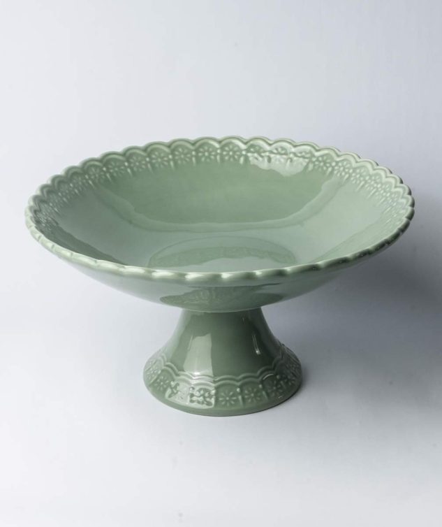 Fruteira Verde Celadon com Pé G cod 005652 39cm x22cm