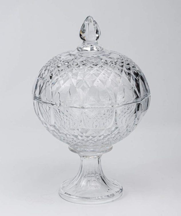Fruteira de Cristal Redonda Funda com Tampa e Pé Redondo - cod 005408 - 27cm x40cm