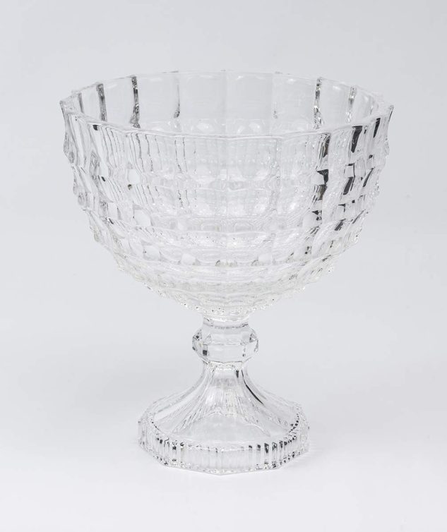 Fruteira de Cristal Redonda Funda sem Tampa com Pé Sextavado - cod 005411 - 22cm x25cm