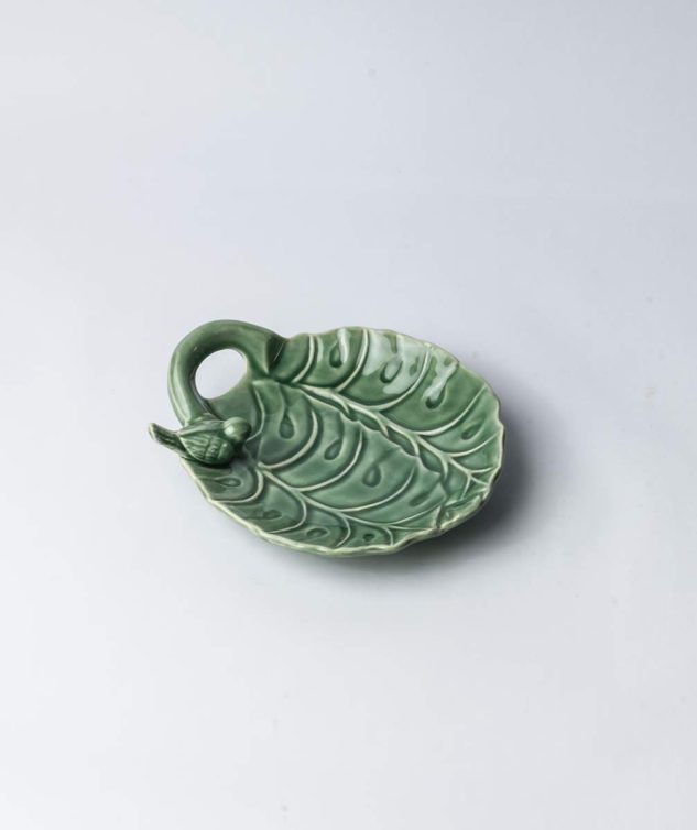Mini Folha Verde Com Pássaro Aurora cod 004258 20cm x17,5cm