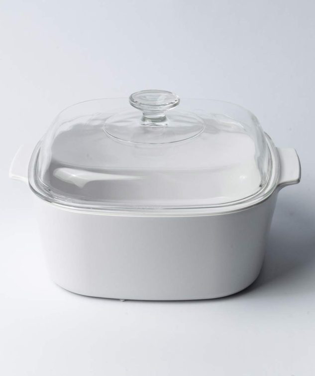 Panela Quadrada de Porcelana Branca Funda com Tampa de Vidro cod 005627 30cm x 26cm x11cm