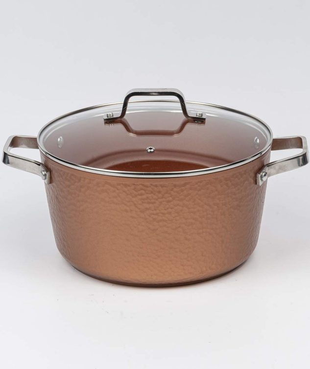 Panela de Cobre com Tampa de Vidro e Alça Inox - cod 159144 - 28cm x15cm