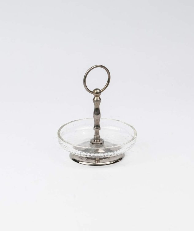 Porta Petit Fours de Cristal com Alça de Argola 1 andar - cod 005548 - 14cm x 18cm