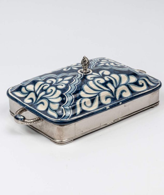 Porta Pirex Tampa de Porcelana Azul M - cod 004595 - 32,5cm x22cm x5cm