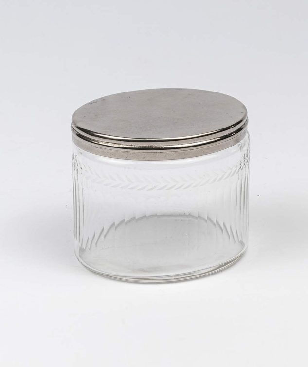Pote de Cristal com Tampa de Prata - cod 005546 - 12cm x10cm x10cm