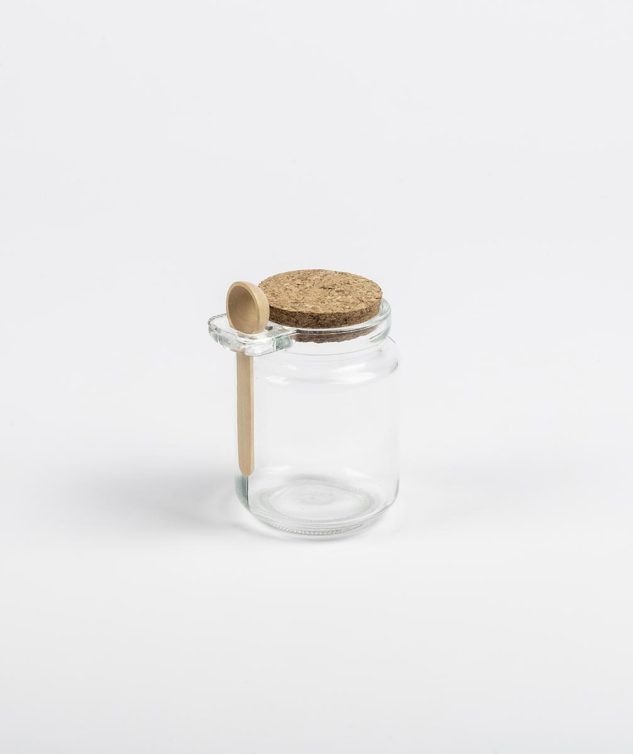 Potinho de Vidro com Tampa de Cortiça e Mini Colher cod 001714 255ml