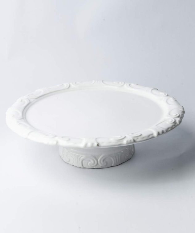 Prato de Bolo Arabesco com e sem Pé de Porcelana Branca cod 007853 37cm x10cm