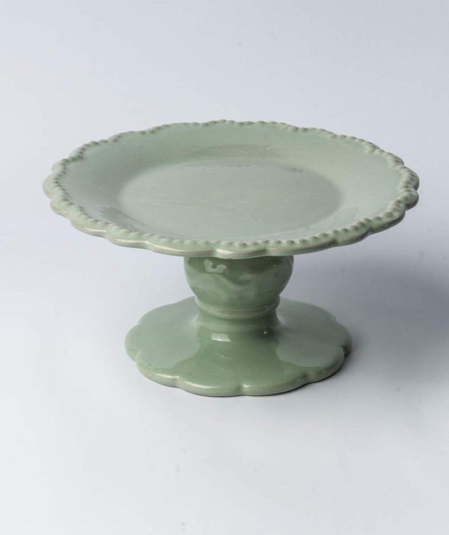 Prato de Bolo Com Pé Ingelsa Celadon G cod 007936 32cm x12cm -