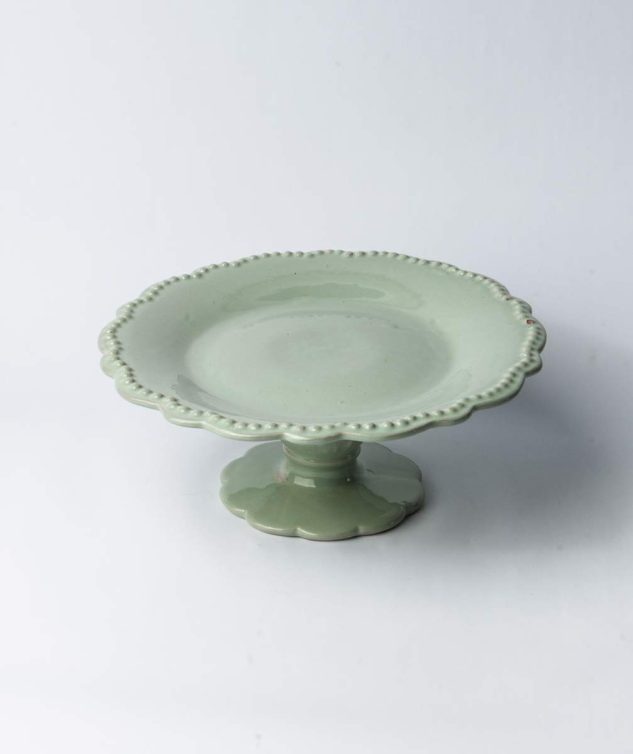 Prato de Bolo Com Pé Ingelsa Celadon P cod 007935 25cm x12cm