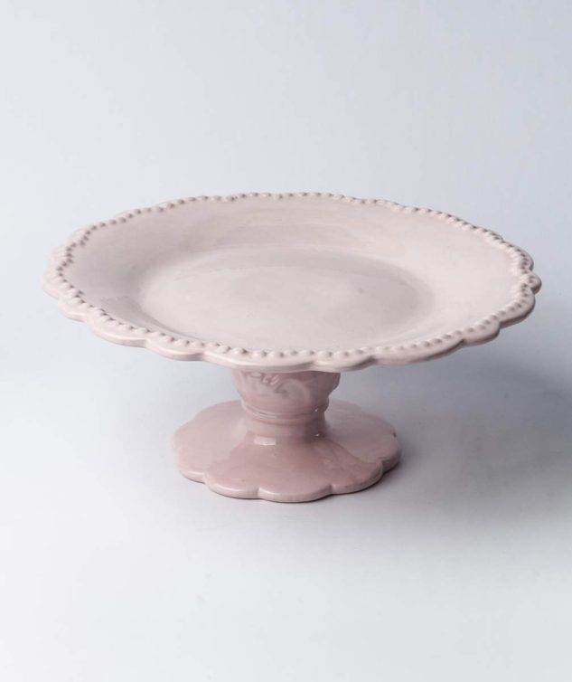 Prato de Bolo Com Pé Inglesa Rosa G cod 007962 32cm x12cm