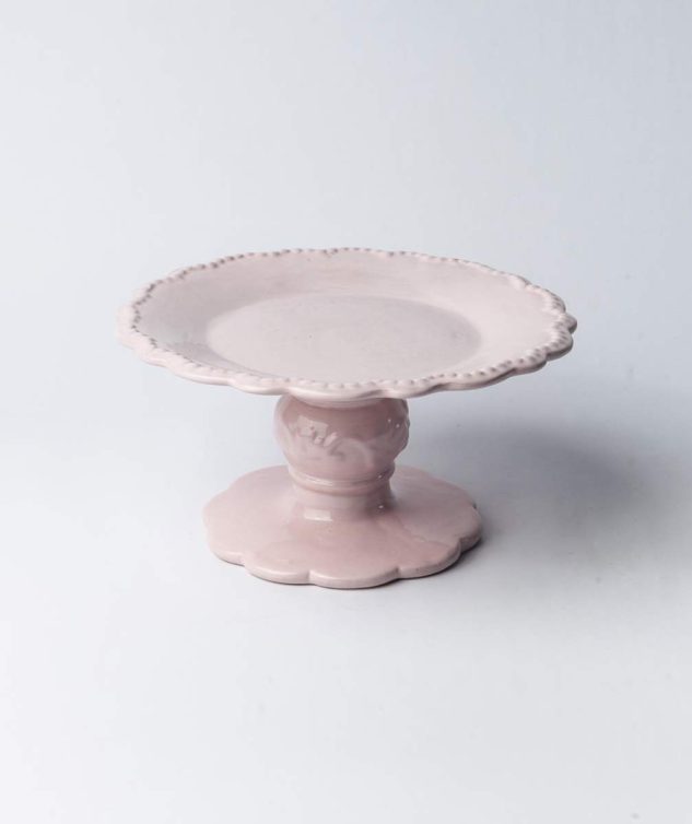 Prato de Bolo Com Pé Inglesa Rosa P cod 007961 20cm x12cm