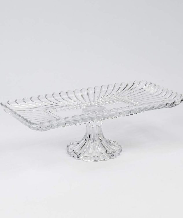 Prato de Bolo Retangular c Pé de Cristal Jenova cod 159387 38cm x 17cm x 12cm