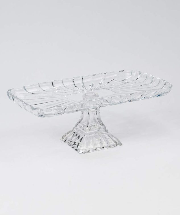 Prato de Bolo Retangular c Pé de Cristal Quadratta - cod 158957 - 36,5cm x17cm x14cm
