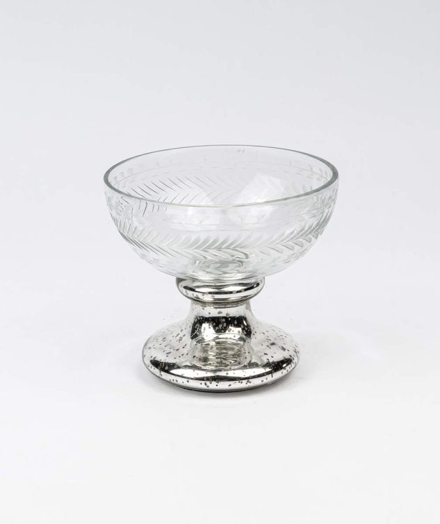 Taça de Vidro Trabalhado com Pé de Vidro Prateado - cod 009226 - 17,5cm x16cm