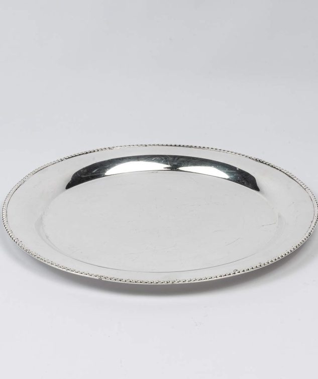 Travessa Redonda de Prata com Borda de Bolinha cod 005441 35cm