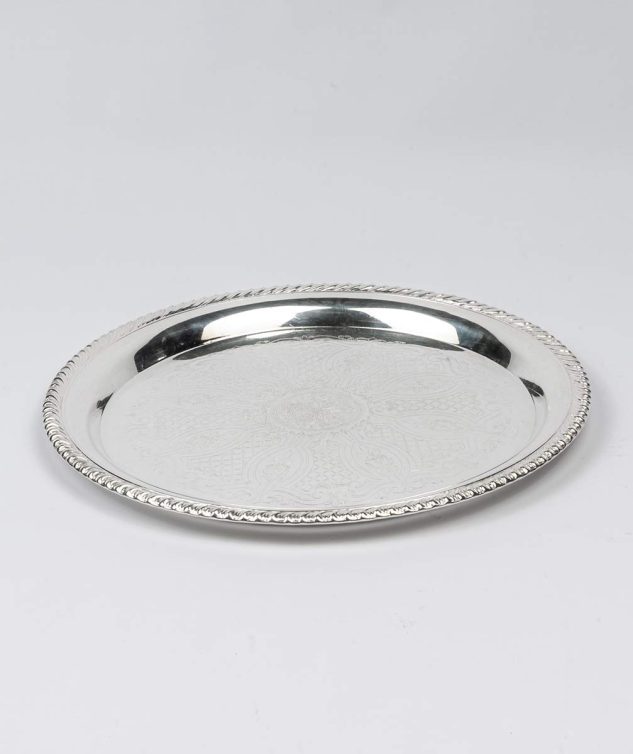 Travessa Redonda de Prata com Meio e Borda Trabalhado cod 005440 31cm