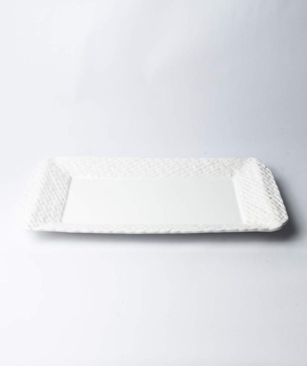 Travessa Retangular de Porcelana Branca com Textura de Palha cod 007859 56,5cm x 31cm x 3cm