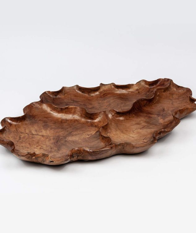 Travessa com 3 Divisórias Ásia Escultura de Madeira - cod159104 - 74cm x47cm x5cm