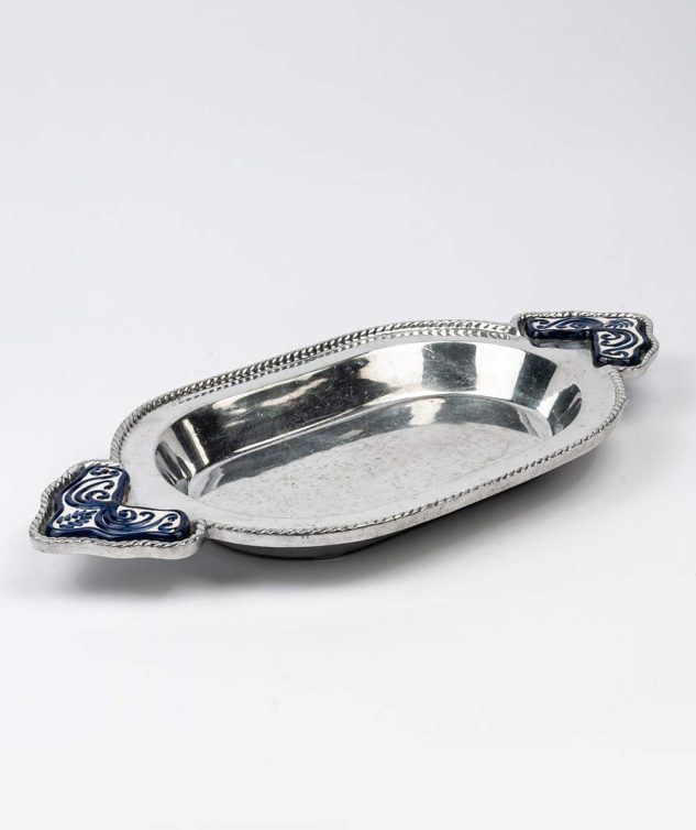 Travessa de Aluminio Oval Funda com Alça peq. Azul - cod 005351 - 48cm x30cm x6cm